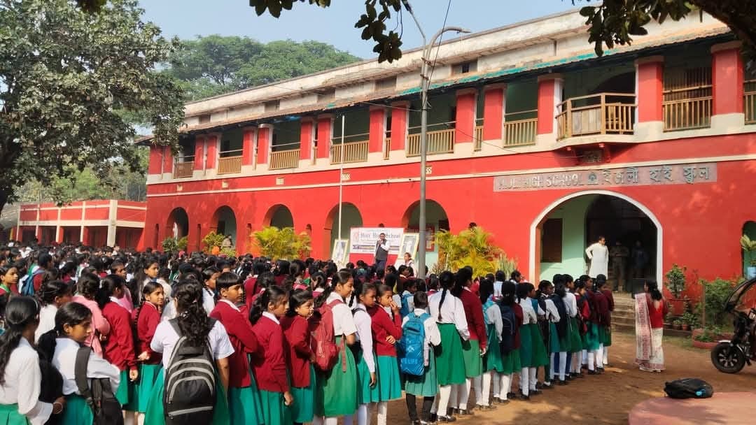 Students assembled in front of Hijli High School